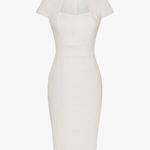 White Grace Karin Textured Midi Dress – Elegant Fitted Dress